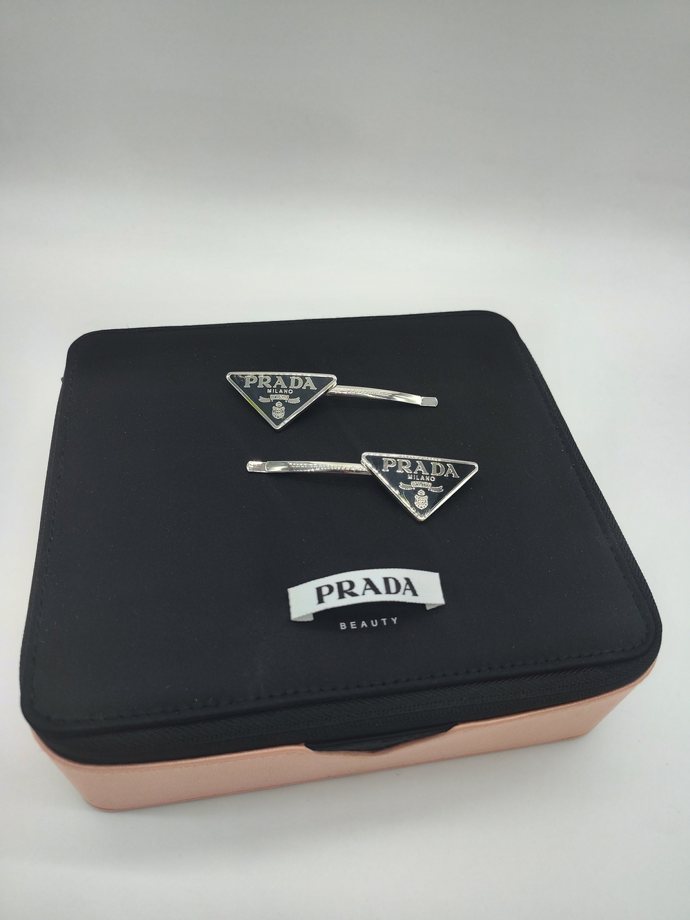 PRADA Beauty Train Case Vanity Storage Box Hair Clips Pink Black Travel NWOT